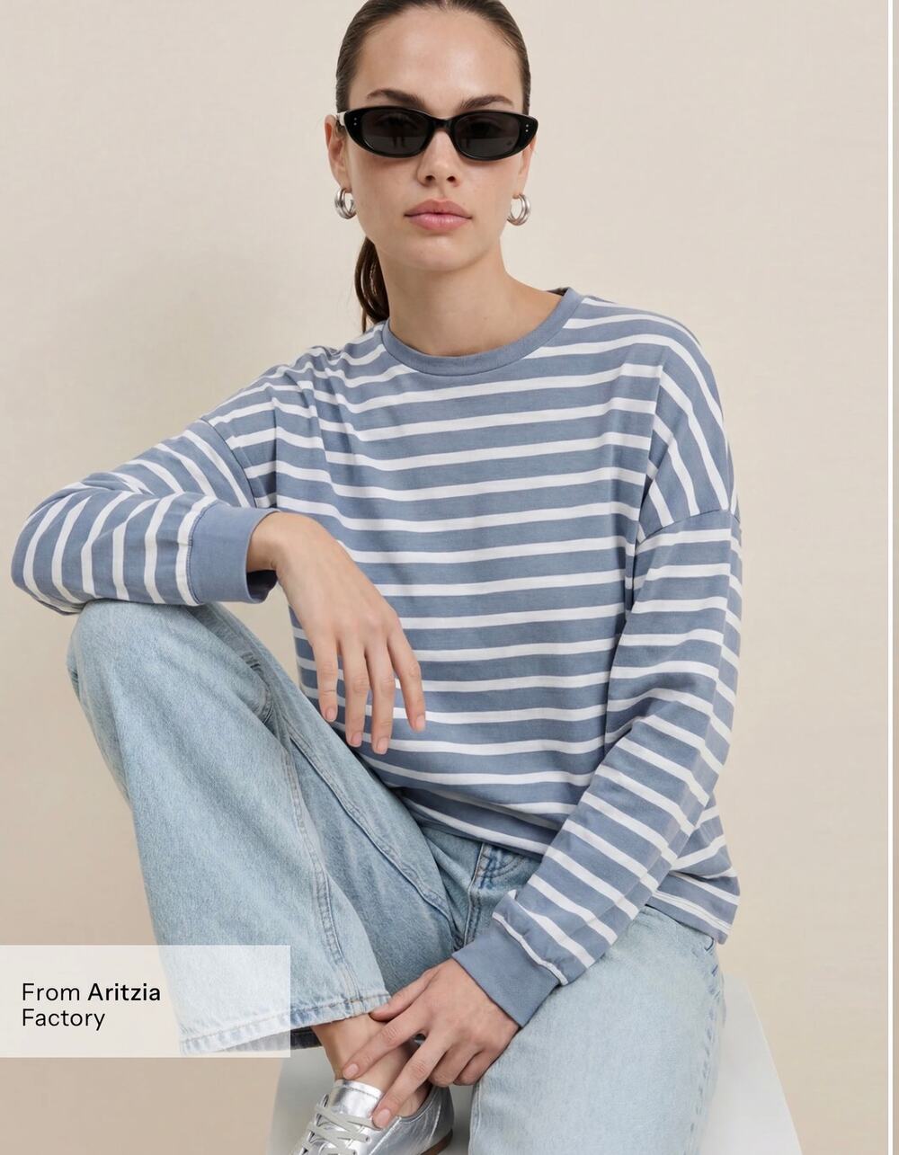 New Few Moda Caara Illona stripe Heather blue stripe top $122 sz M